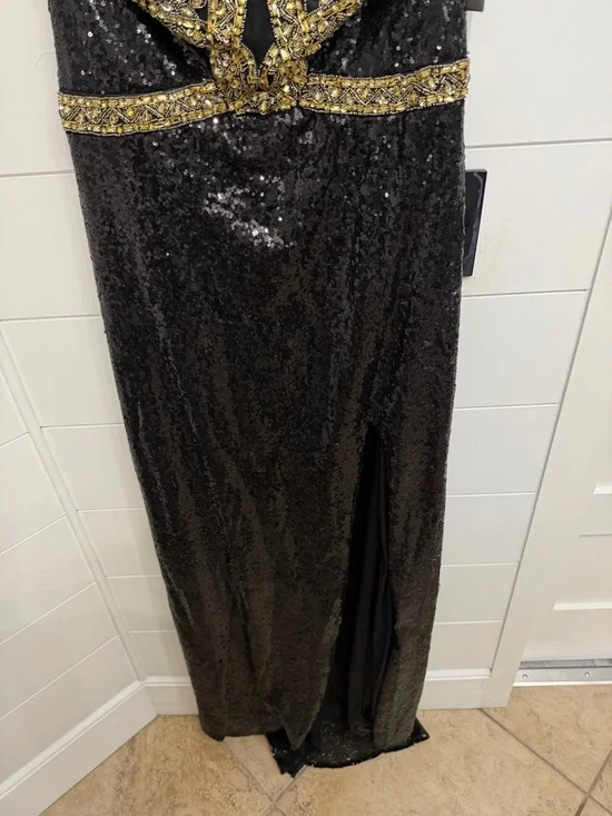 NEW Lucci Lu Women’s Black Gold Beaded Sequin Halter Gown Size 16 36295 - Picture 8 of 14
